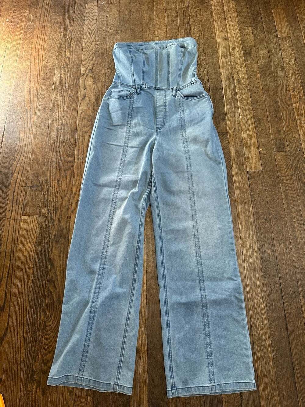 Forever 21 Strapless Corset-Style Denim Jumpsuit Romper Medium
